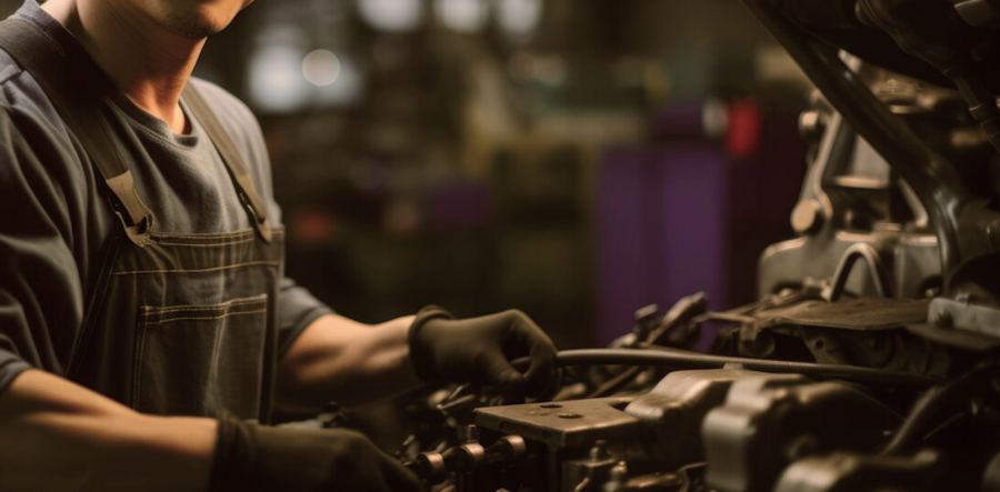 Mechanic working on an engine bay